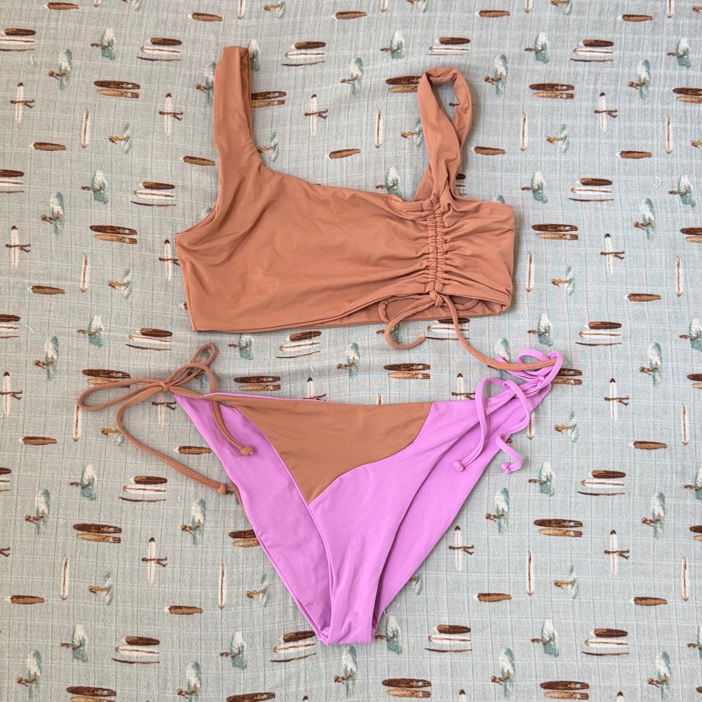 L*SPACE Two-Tone Pink & Brown Women's Bikini Set